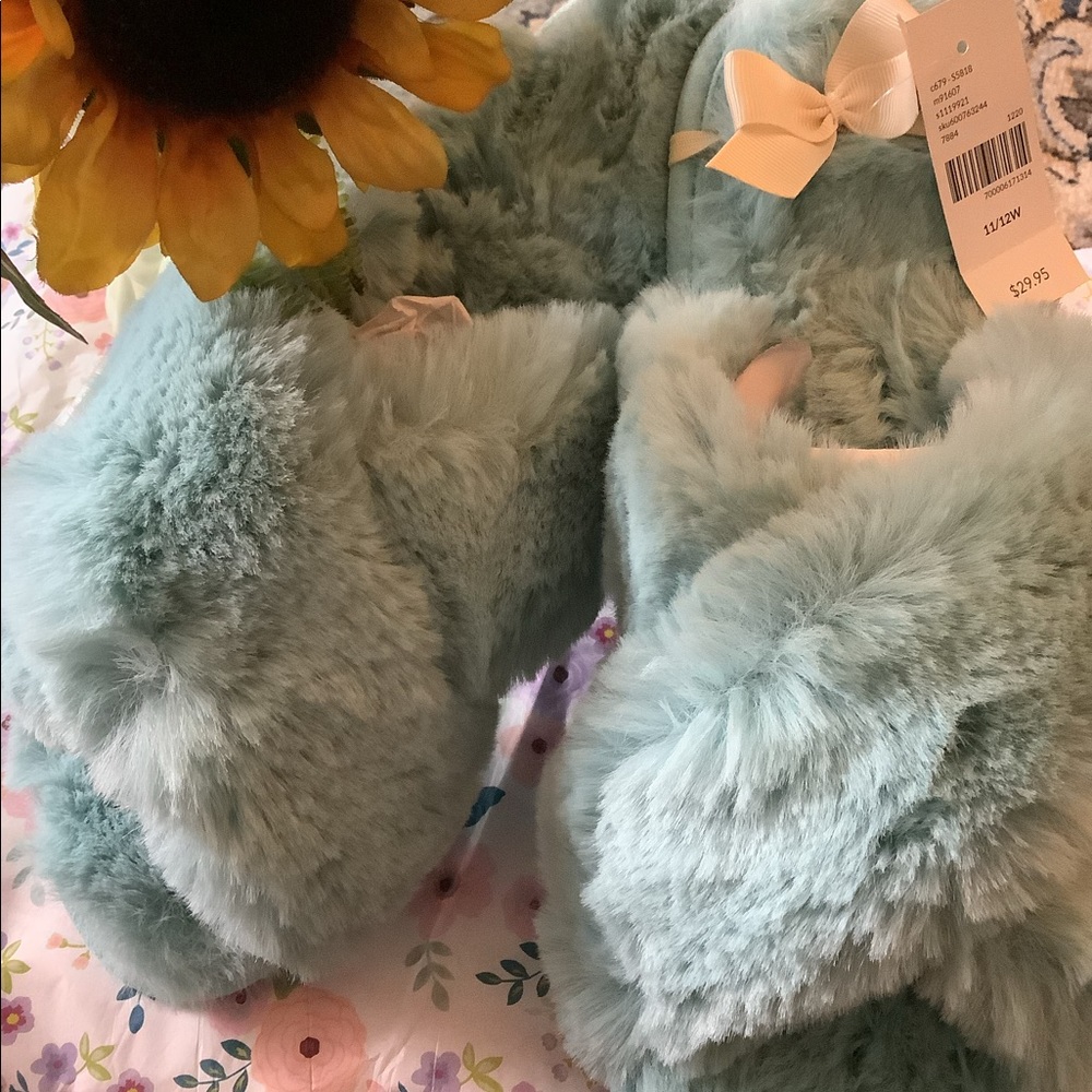 LOWEST🌺 NWT LANE BRYANT Sz11/12 WIDE WIDTH AQUA BLUE SLIPPERS - Picture 5 of 12